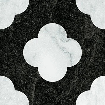 Dettaglio Piastrella da pavimento e rivestimento in gres serie Dandy di 41zero42, effetto marmo intarsiato opaco, formato 18x18 cm, Colore Pin Black/White