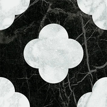 Dettaglio Piastrella da pavimento e rivestimento in gres serie Dandy di 41zero42, effetto marmo intarsiato opaco, formato 18x18 cm, Colore Pin Black/White