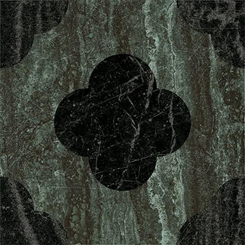 Dettaglio Piastrella da pavimento e rivestimento in gres serie Dandy di 41zero42, effetto marmo intarsiato opaco, formato 18x18 cm, Colore Pin Green/Black