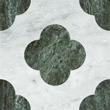 Dettaglio Piastrella da pavimento e rivestimento in gres serie Dandy di 41zero42, effetto marmo intarsiato opaco, formato 18x18 cm, Colore Pin White/Green