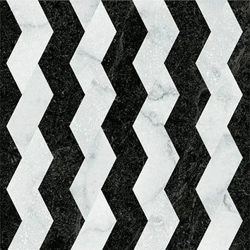 Dettaglio Piastrella da pavimento e rivestimento in gres serie Dandy di 41zero42, effetto marmo intarsiato opaco, formato 18x18 cm, Colore Ribbon Black/White