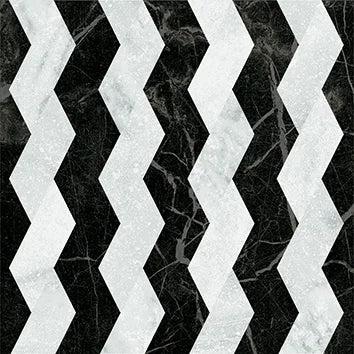 Dettaglio Piastrella da pavimento e rivestimento in gres serie Dandy di 41zero42, effetto marmo intarsiato opaco, formato 18x18 cm, Colore Ribbon Black/White