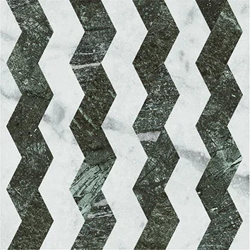 Dettaglio Piastrella da pavimento e rivestimento in gres serie Dandy di 41zero42, effetto marmo intarsiato opaco, formato 18x18 cm, Colore Ribbon White/Green