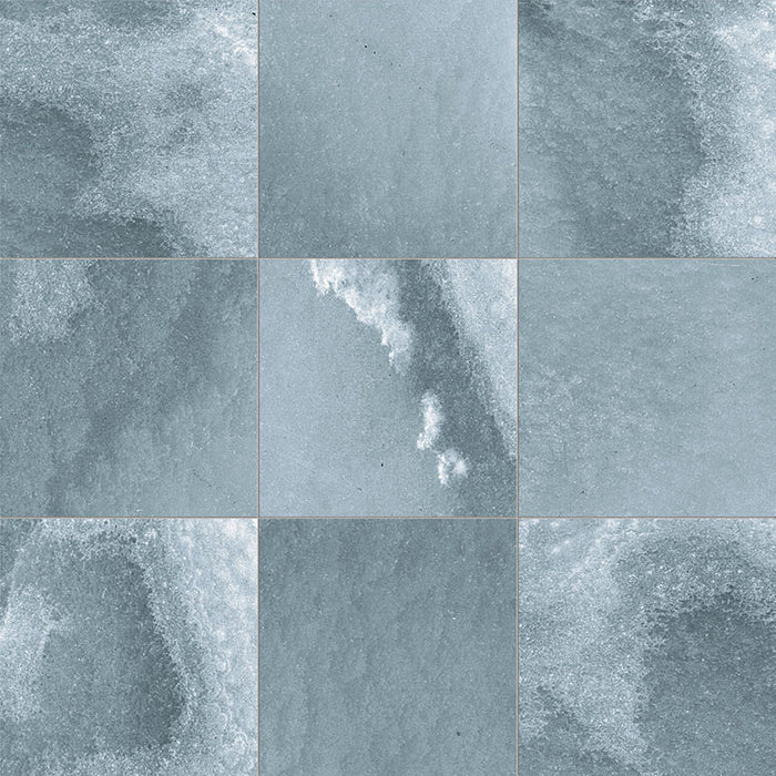 Dettaglio piastrelle per pavimento e rivestimento in gres porcellanato effetto pietra spaziale. Collezione Swimming Pool di Ceramica Valsecchia, formato 15x15, Deep Emerald