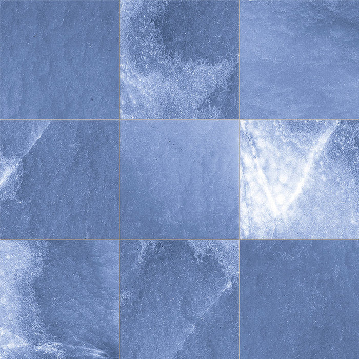 Dettaglio piastrelle per pavimento e rivestimento in gres porcellanato effetto pietra spaziale. Collezione Swimming Pool di Ceramica Valsecchia, formato 15x15, Deep Ocean