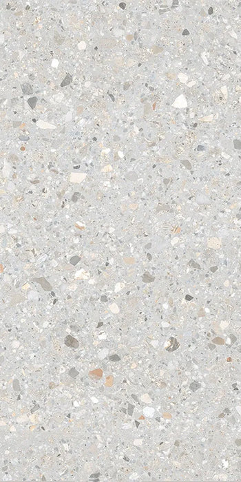 Dettaglio piastrella in gres porcellanato effetto pietra con dettagli in marmo, Ceramiche Keope - Collezione Dolmix, formato 60x120 cm, finitura natural R9, colore Light. Ideale per pavimenti e rivestimenti di design.