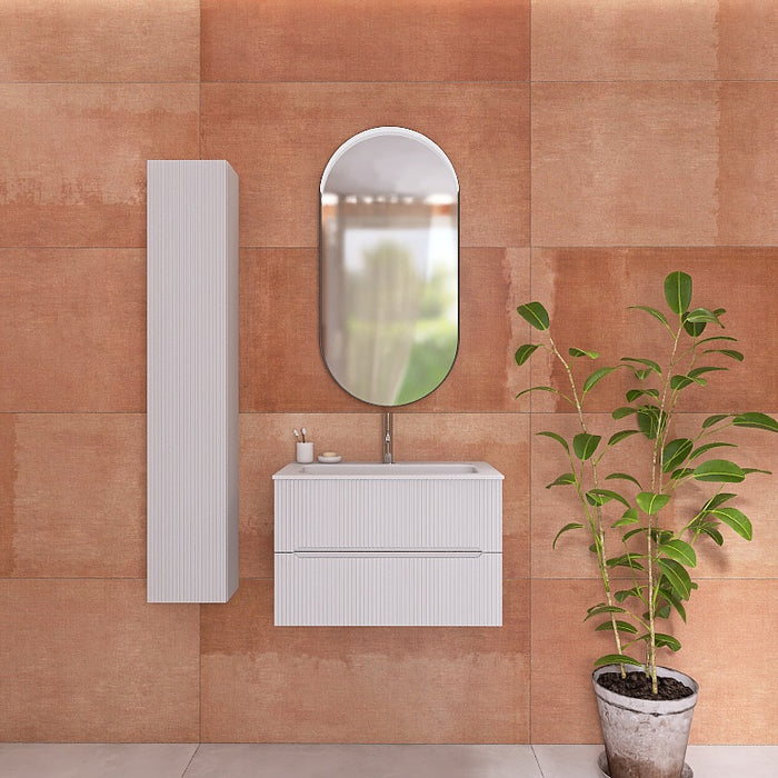 La composizione comprende una base sospesa di piccole dimensioni. La consolle con lavabo integrato in mineralmarmo si abbina a tutte le finiture. Disponibile nelle finiture: Tortora Opaco, Bianco opaco, Verde opaco, rovere e noce.