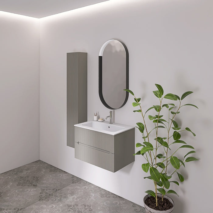 La composizione comprende una base sospesa di piccole dimensioni. La consolle con lavabo integrato in mineralmarmo si abbina a tutte le finiture. Disponibile nelle finiture: Tortora Opaco, Bianco opaco, Verde opaco, rovere e noce.