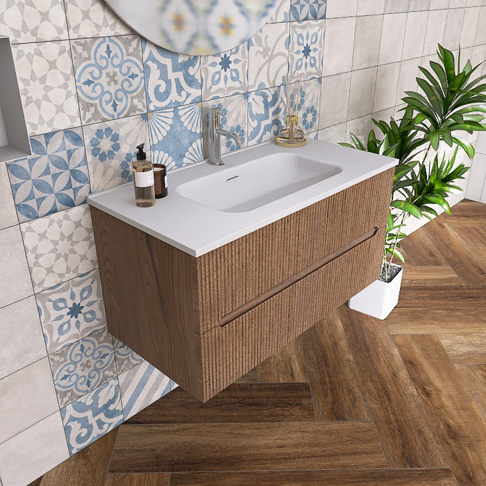 La composizione comprende una base sospesa di piccole dimensioni. La consolle con lavabo integrato in mineralmarmo si abbina a tutte le finiture. Specchio circolare slanciato . Disponibile nelle finiture: Tortora Opaco, Bianco opaco, Verde opaco, rovere e noce.