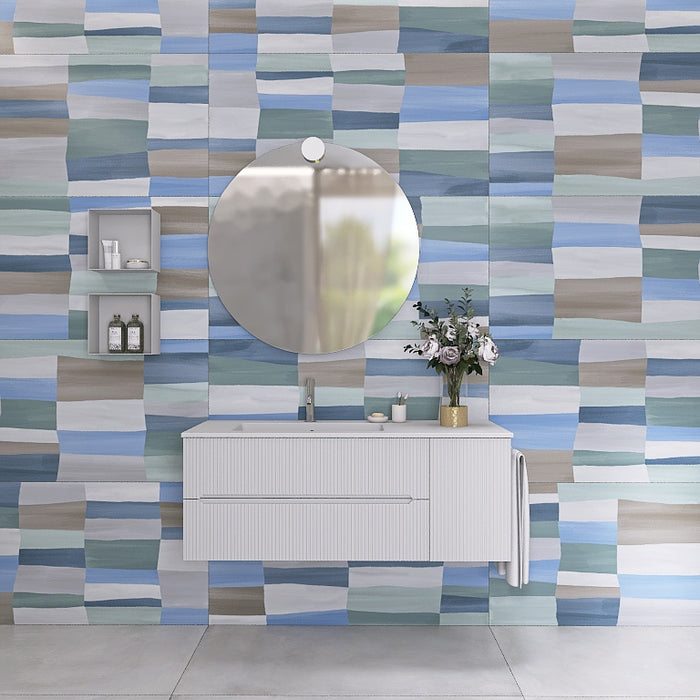 La composizione comprende una base sospesa di medie dimensioni. La consolle con lavabo integrato in mineralmarmo si abbina a tutte le finiture. Specchio circolare . Disponibile nelle finiture: Tortora Opaco, Bianco opaco, Verde opaco, rovere e noce.