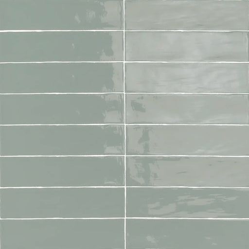 Piastrella ceramica pasta bianca Linea Verde Menta 7.5x30 Eccentrico, effetto mattoncino lucido.