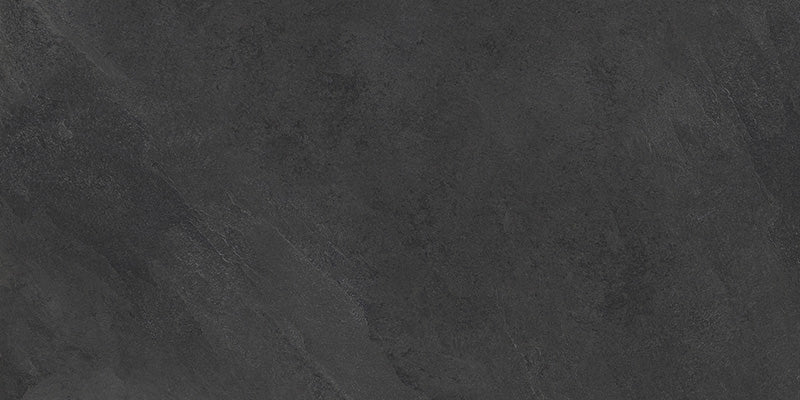 dettaglio piastrella da pavimento e rivestimento in gres porcellanato smaltato opaco effetto pietra naturale ardesia della collezione Ecoslate di Paul & Co Ceramiche, formato 60x120, colore Black
