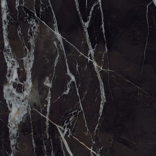 Dettaglio piastrella in gres porcellanato effetto marmo lucido della collezione Elegance di Ceramica Settecento, formato 60x60 cm, colore Black