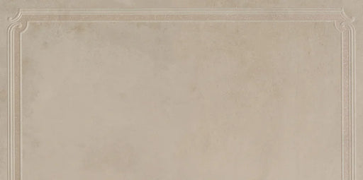 Dettaglio piastrella in gres porcellanato effetto boiserie tono su tono della Collezione Evoque di Ceramica Settecento, Decoro Boiserie Sabbia Angolare 60x120