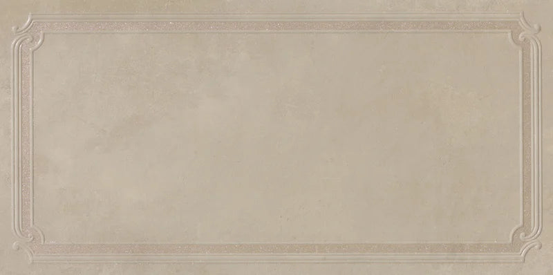 Dettaglio piastrella in gres porcellanato effetto boiserie tono su tono della Collezione Evoque di Ceramica Settecento, Decoro Boiserie Sabbia 60x120