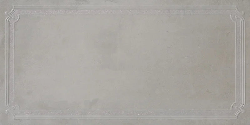 Dettaglio piastrella in gres porcellanato effetto boiserie tono su tono della Collezione Evoque di Ceramica Settecento, Decoro Boiserie Titanio 60x120