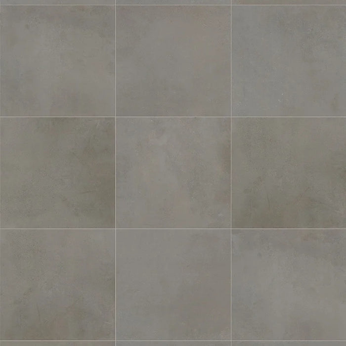 Dettaglio piastrella da pavimento in gres porcellanato effetto cemento 60x60 cm, della collezione Evoque, colore Cemento, di Ceramica Settecento