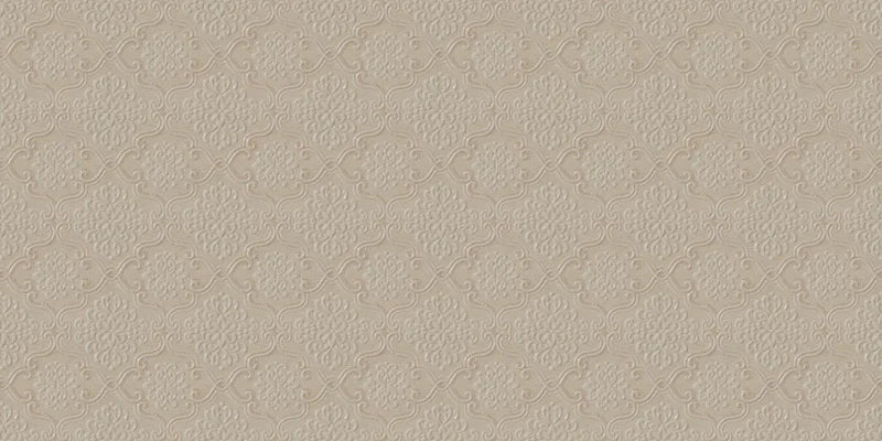 Dettaglio piastrella in gres porcellanato effetto damascato tono su tono della Collezione Evoque di Ceramica Settecento, Decoro Damascato Sabbia 60x120