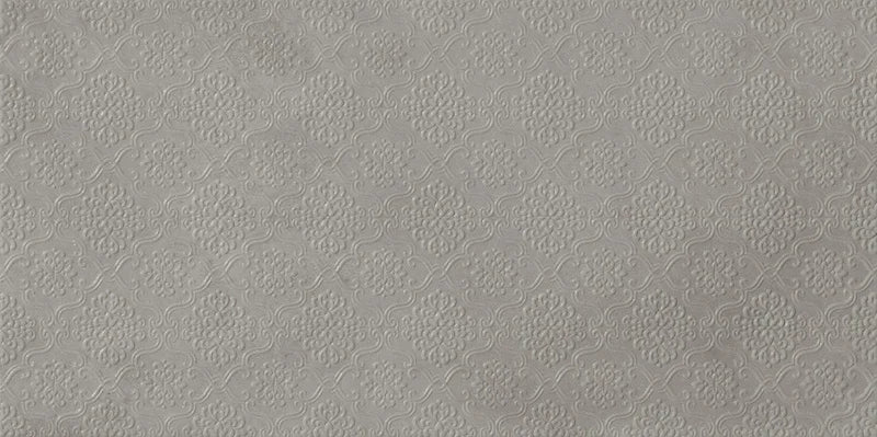 Dettaglio piastrella in gres porcellanato effetto damascato tono su tono della Collezione Evoque di Ceramica Settecento, Decoro Damascato Titanio 60x120