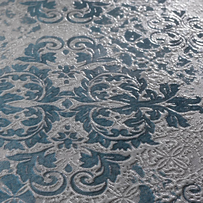 Dettaglio piastrella da rivestimento in gres porcellanato effetto damascato 60x120 della collezione Evoque, colore Lacche Azzurro, di Ceramica Settecento