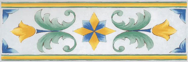 Fascia decorativa in stile maiolica vietrese, collezione riggiole napoletane fascia per pavimenti e rivestimenti santa chiara 11x34