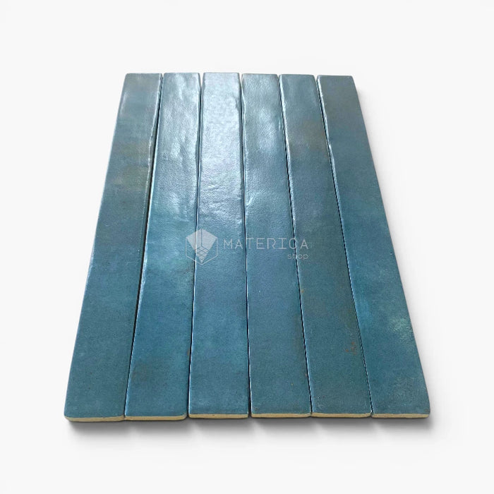 Foto piastrelle per pavimento e rivestimento in gres porcellanato effetto mattoncino opaco 4.8x45 cm della collezione Graffiti, colore Blue di Ceramica Rondine