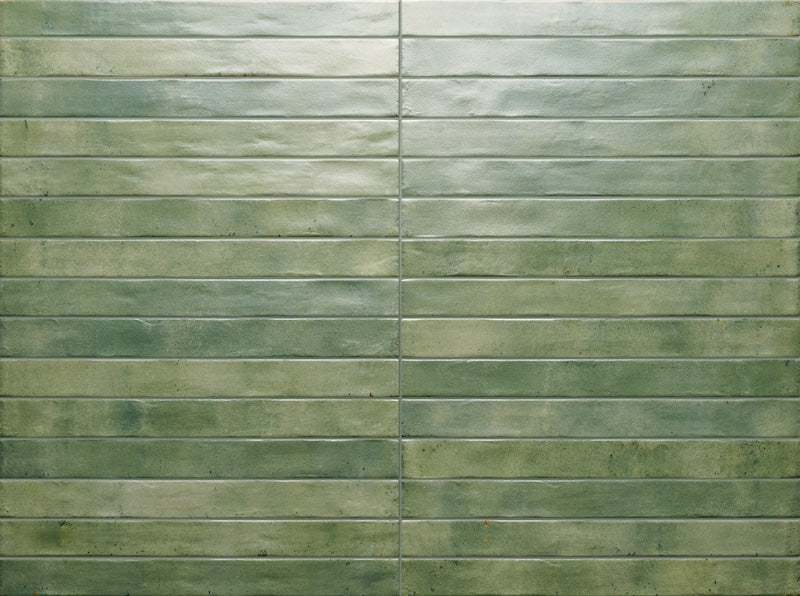 Dettaglio posato piastrella per pavimento e rivestimento in gres porcellanato effetto mattoncino opaco 4.8x45 cm della collezione Graffiti, colore Acquamarine di Ceramica Rondine