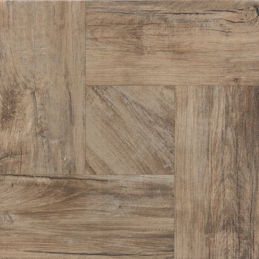 Dettaglio piastrella in gres porcellanato effetto Legno rustico a cassettoni, collezione Gallery di Settecento Ceramica, colore Hazel, Formato 48x48 cm