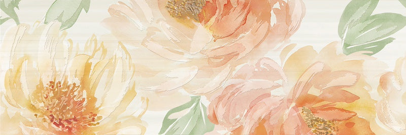 dettaglio piastrella da rivestimento opaca effetto CARTA DA PARATI CON DECORO FLOREALE della collezione Glow di Paul & Co Ceramiche, formato 33x100, colore Peony Ivory