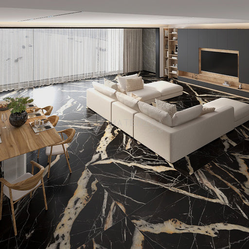 La Marmoteca Golden Carbon Lux Gres Effetto Marmo Lucido 120x120