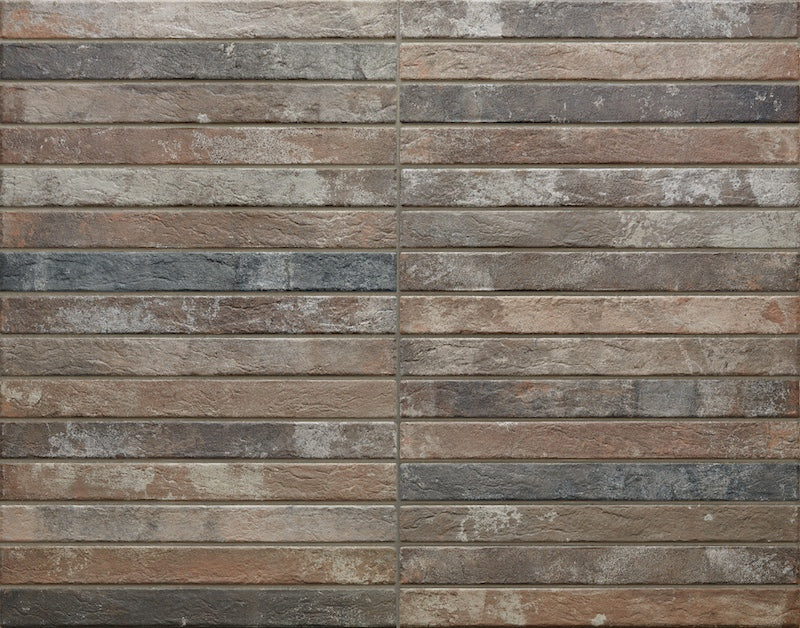 Dettaglio posato piastrella per pavimento e rivestimento in gres porcellanato effetto mattoncino opaco 4.8x45 cm della collezione Harlem, colore Multicolor di Ceramica Rondine