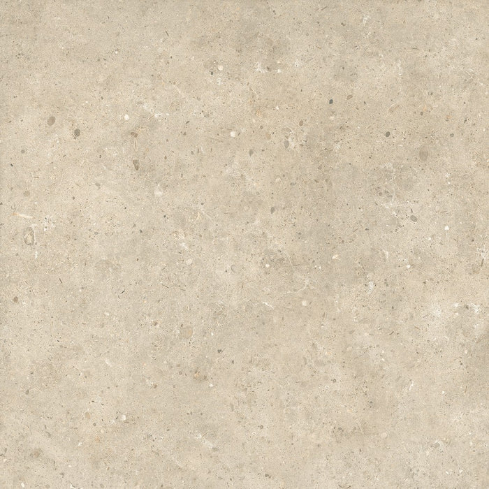 Dettaglio piastrella in gres porcellanato effetto cemento e graniglia. Serie Brera di Herberia Ceramica, colore Sabbia formato 60x60