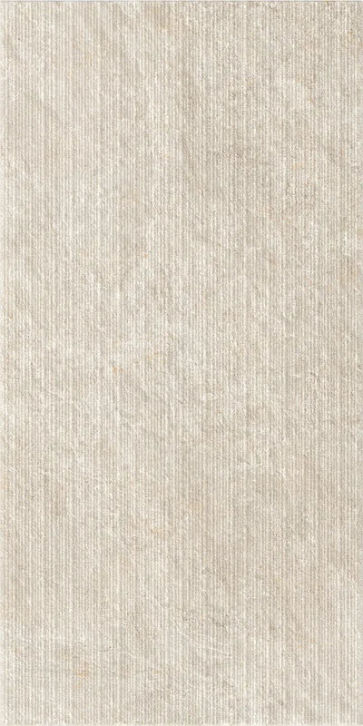 Dettaglio piastrella per rivestimenti in gres porcellanato effetto pietra rigata della collezione Dolomia di Herberia Ceramiche, formato 60x120, colore Ivory