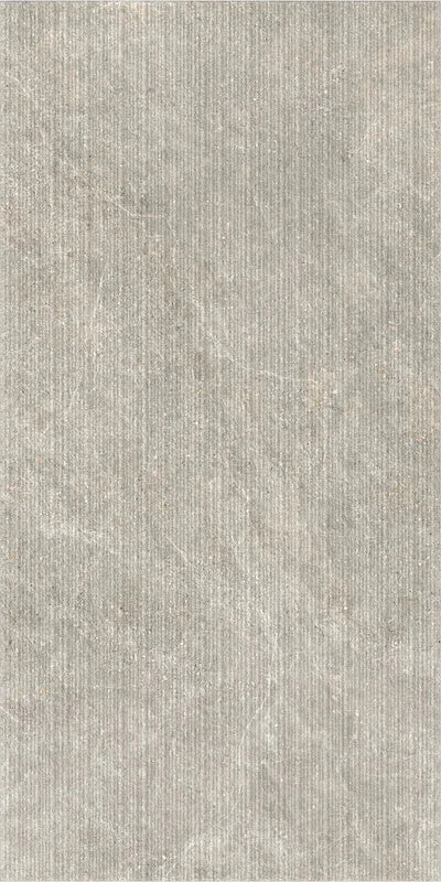 Dettaglio piastrella per rivestimenti in gres porcellanato effetto pietra rigata della collezione Dolomia di Herberia Ceramiche, formato 60x120, colore Grey