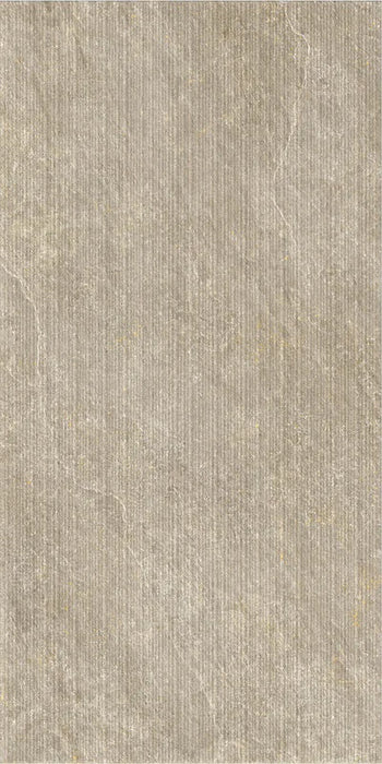 Dettaglio piastrella per rivestimenti in gres porcellanato effetto pietra rigata della collezione Dolomia di Herberia Ceramiche, formato 60x120, colore Taupe