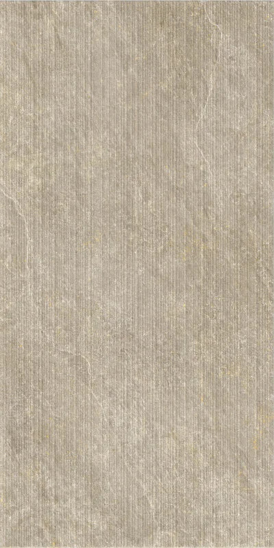 Dettaglio piastrella per rivestimenti in gres porcellanato effetto pietra rigata della collezione Dolomia di Herberia Ceramiche, formato 60x120, colore Taupe