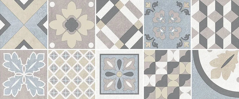 Rivestimento in bicottura effetto cementine, Decoro Maioliche 25x60 cm di Herberia, collezione Roma Wall