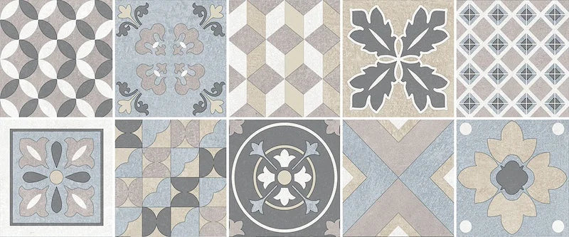 Rivestimento in bicottura effetto cementine, Decoro Maioliche 25x60 cm di Herberia, collezione Roma Wall