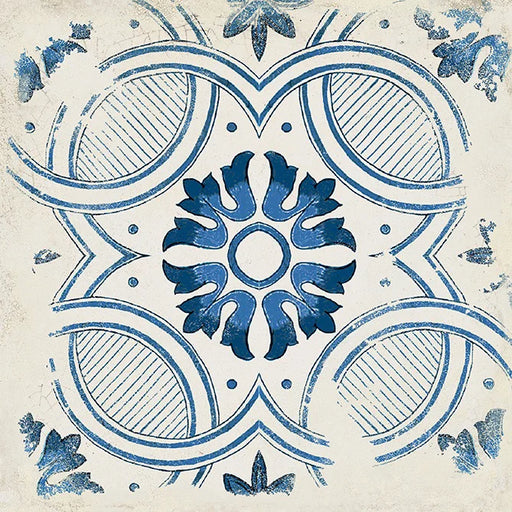 Dettaglio Piastrella da pavimento e rivestimento in gres porcellanato serie Cotti d'Italia di Herberia Ceramiche, effetto cementine Decoro Ravanello, formato 34x34 Colore Bianco e Blu