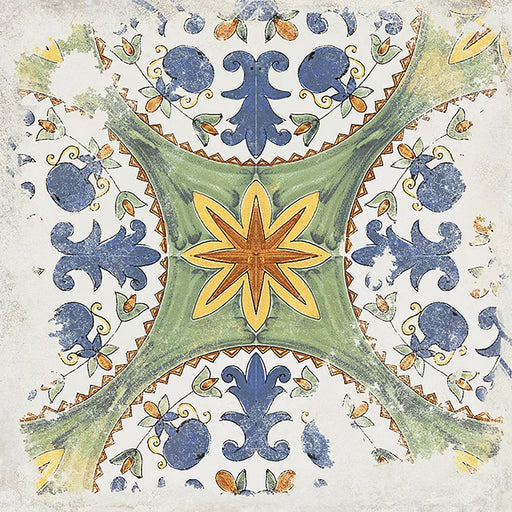 Dettaglio Piastrella da pavimento e rivestimento in gres porcellanato serie Cotti d'Italia di Herberia Ceramiche, effetto cementine Decoro Vietri, formato 34x34 multicolor 1