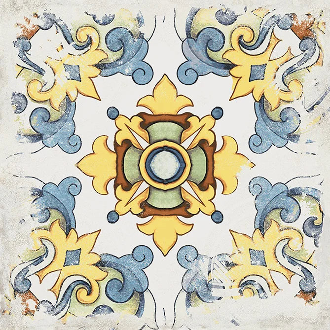 Dettaglio Piastrella da pavimento e rivestimento in gres porcellanato serie Cotti d'Italia di Herberia Ceramiche, effetto cementine Decoro Vietri, formato 34x34 multicolor 4