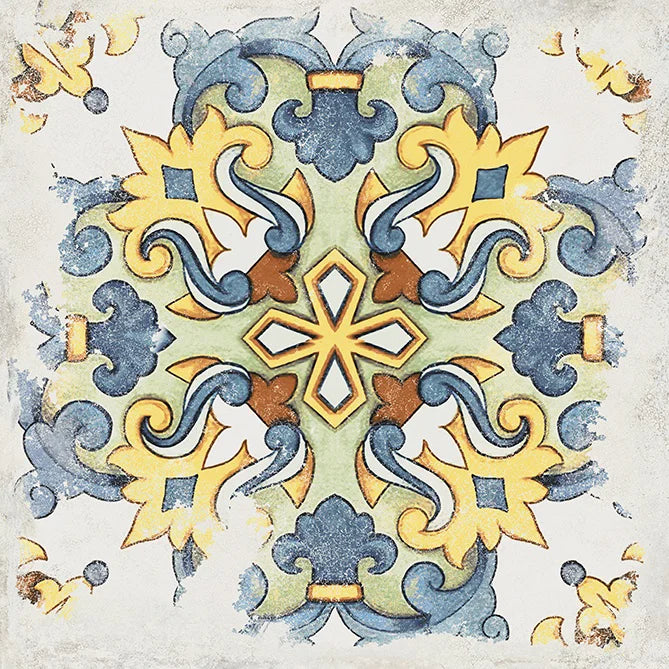 Cementine e maioliche Decoro Vietri, collezione Cotti d'Italia Herberia. Piastrelle 34x34 in gres porcellanato per rivestimenti artistici ispirati all'antica ceramica campana.