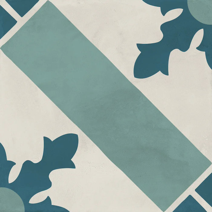 Dettaglio Piastrella da pavimento e rivestimento in gres porcellanato serie Terra.Art di Marca Corona, effetto cementine, formato 20x20 cm, Colore Cardinale Oceano Cielo