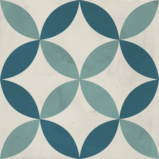 Dettaglio Piastrella da pavimento e rivestimento in gres porcellanato serie Terra.Art di Marca Corona, effetto cementine, formato 20x20 cm, Colore Astro Oceano Cielo