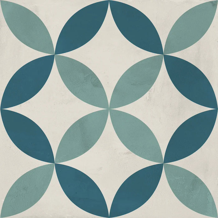 Dettaglio Piastrella da pavimento e rivestimento in gres porcellanato serie Terra.Art di Marca Corona, effetto cementine, formato 20x20 cm, Colore Astro Oceano Cielo