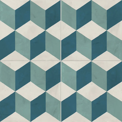 Dettaglio Piastrella da pavimento e rivestimento in gres porcellanato serie Terra.Art di Marca Corona, effetto cementine, formato 20x20 cm, Colore Cubo Oceano Cielo