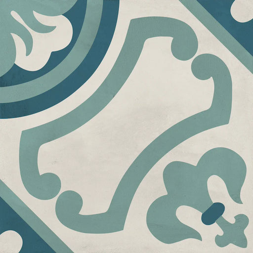 Dettaglio Piastrella da pavimento e rivestimento in gres porcellanato serie Terra.Art di Marca Corona, effetto cementine, formato 20x20 cm, Colore Giglio Oceano Cielo