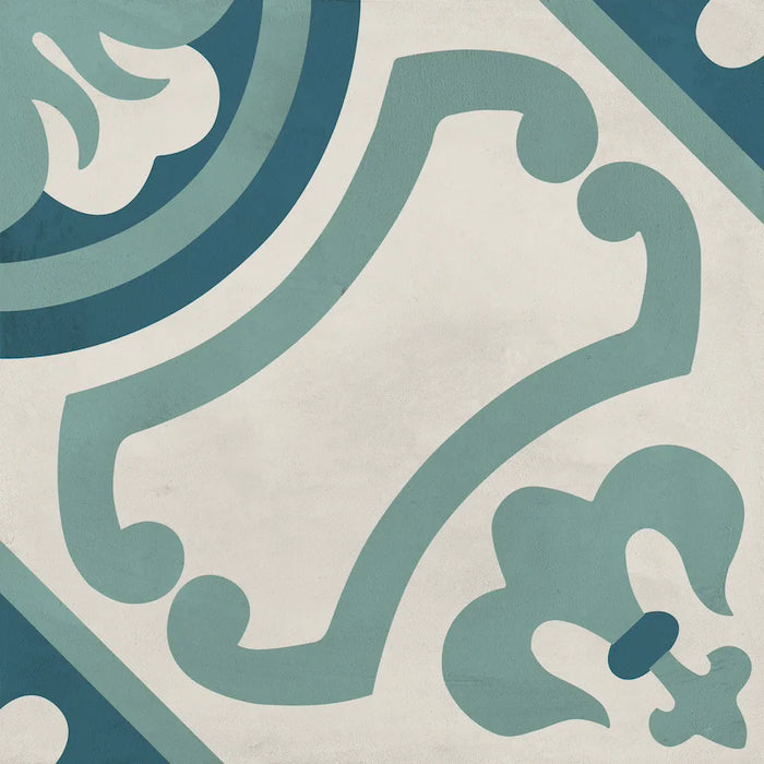 Dettaglio Piastrella da pavimento e rivestimento in gres porcellanato serie Terra.Art di Marca Corona, effetto cementine, formato 20x20 cm, Colore Giglio Oceano Cielo