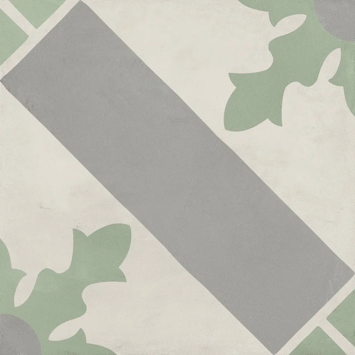 Dettaglio Piastrella da pavimento e rivestimento in gres porcellanato serie Terra.Art di Marca Corona, effetto cementine, formato 20x20 cm, Colore Cardinale Sabbia Menta