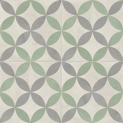 Dettaglio Piastrella da pavimento e rivestimento in gres porcellanato serie Terra.Art di Marca Corona, effetto cementine, formato 20x20 cm, Colore Astro Sabbia Menta